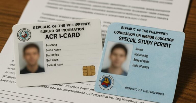 Sample ACR I-Card and passport on a desk representing foreigner identification in the Philippines