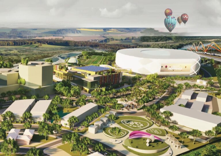 Clark Pampanga business district with modern buildings, wide roads, and green spaces