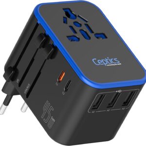 Universal travel power adapter with USB and USB-C ports